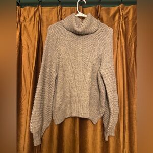 Abercrombie & Fitch Light Gray Cable Turtleneck Sweater